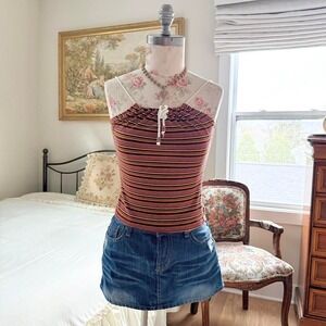 Y2K striped halter top red brown yellow Jalate size XS